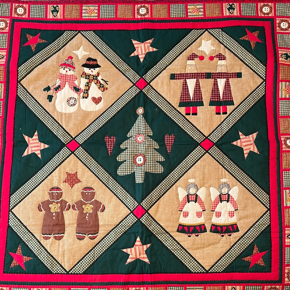Festive Holiday Quilt with Snowman and Angel Design-Handmade